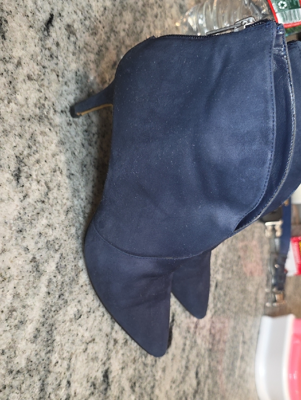 Lord & Taylor Navy Suede Pointed Ankle Booties - Picture 3 of 8
